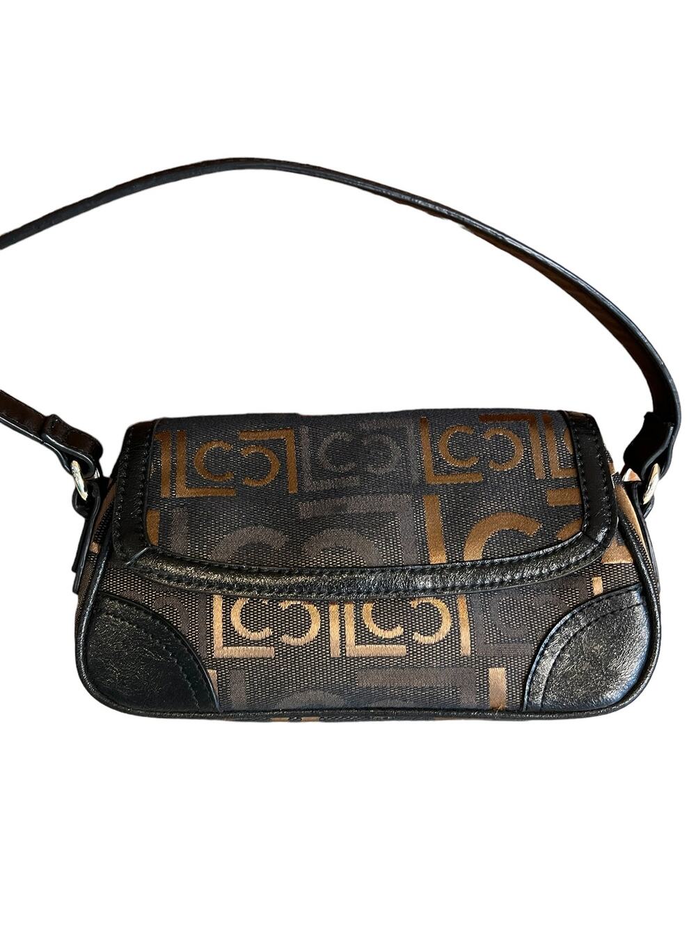 Vintage 90s Liz Claiborne Small Logo Shoulder Bag Black Bronze